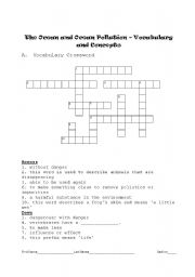 English Worksheet: The Ocean/Sea and Ocean Pollution Vocabulary and Concepts
