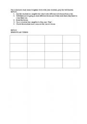 English worksheet: BINGO FOR IRREGULAR VERBS