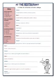 English Worksheet: At the restaurant- building a dialogue