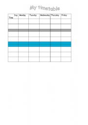English worksheet: my timetable