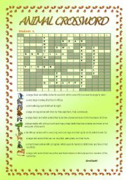 English worksheet: Animal Crossword