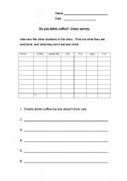 English Worksheet: food likes and dislikes survey for students