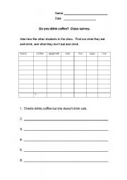 English worksheet: food likes and dislikes survey for students