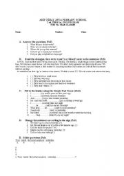 English worksheet: AN EXAM ON SIMPLE PAST TENSE