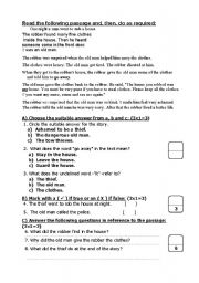 English worksheet: reading comprehension