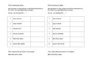 English Worksheet: Find Someone who (Likes and Hobbies)