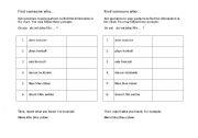 English Worksheet: Find Someone who (Likes and Hobbies)