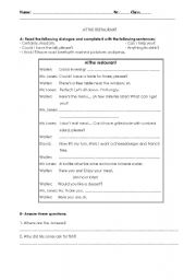 English Worksheet: At the Restaurant