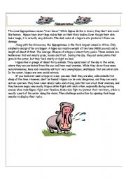 English Worksheet: Hippopotamus Reading Comprehension