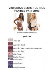 English worksheet: Understanding fabric patterns using a pattern list from Victorias Secret