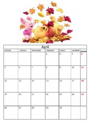 English Worksheet: Calendar 2010 - April-
