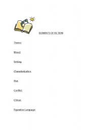 English worksheet: Elements Of Fiction