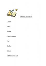 English Worksheet: Elements Of Fiction