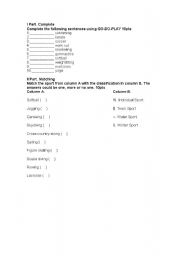 English worksheet: Sports