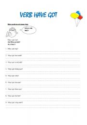 English worksheet: VERB HAVE GOT INTERROGATIVE FORM