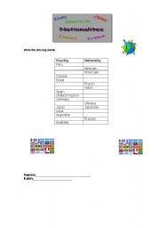 English Worksheet: Some NAtionalities