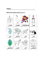 English Worksheet: Pres-School-English Worksheet-Initial Sound. G or J