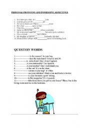 English Worksheet: possessive adjectives and question words