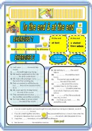 English Worksheet: In the end & At the end 