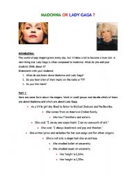 English Worksheet: Madonna or Lady Gaga?