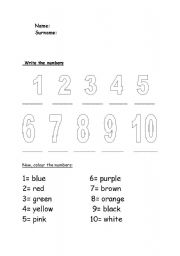 English worksheet: numbers&colours