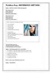 English Worksheet: BAD ROMANCE - LADY GAGA