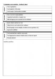 English Worksheet: Evaluating a presentation