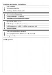 English worksheet: Evaluating a presentation