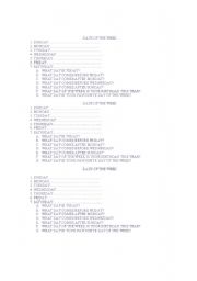 English Worksheet: days of the week