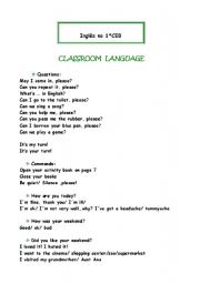 English Worksheet: classroom language