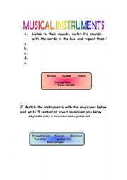 English worksheet: musical instruments and musicians