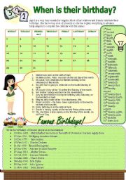 English Worksheet: When is their birthday?