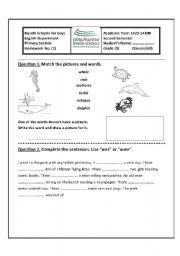 English Worksheet: was were and sea animals