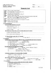 English worksheet: SEMESTER TEST01