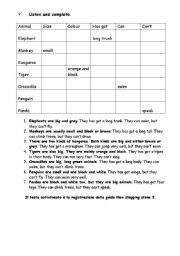 English Worksheet: animals listening activity