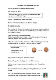 English Worksheet: PHYSICAL AND CHEMICAL CHANGES OF MATTER