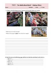 English Worksheet: TEST- The Multicultural World - Helping Others - Jolie as Goodwill Ambassador (4 pages)
