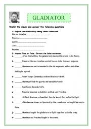 English Worksheet: Gladiator(4 pages full of exercises: comprehension activities, work on adjectives)