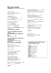 English Worksheet: My happy ending song activity - past simple