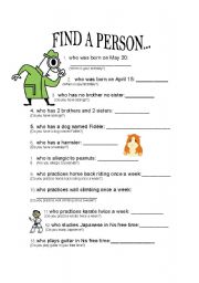 English worksheet: Find a person who