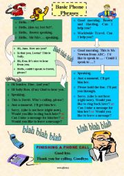 English Worksheet: BASIC PHONE PHRASES - new