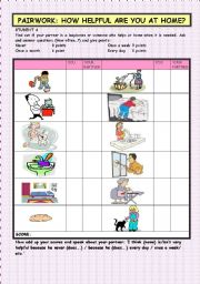 PAIRWORK: HOW HELPFUL ARE YOU AT HOME? (HOUSEWORK AND FREQUENCY EXPRESSIONS, PRESENT SIMPLE)