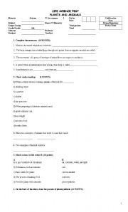 English worksheet: LIFE SCIENCE TEST