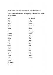 English worksheet: words ending in /t/ or /d/