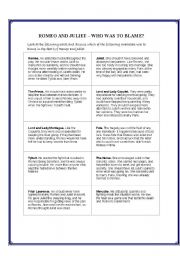 Romeo and Juliet - Who is to Blame? - ESL worksheet by michecaro