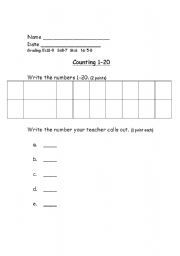 English worksheet: Counting 1-20