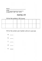 English Worksheet: Counting 1-20