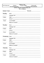 English Worksheet: Homework Log