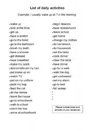 English Worksheet: list of daily activities