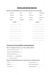 English Worksheet: asking and giving opinion